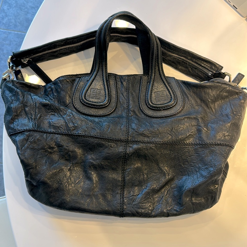 Givenchy Nightingale Black Textured Leather Logo Satchel